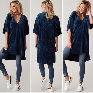 Free People We the Free Crushed Velvet Luxe Tunic Top Jewel Blue Small